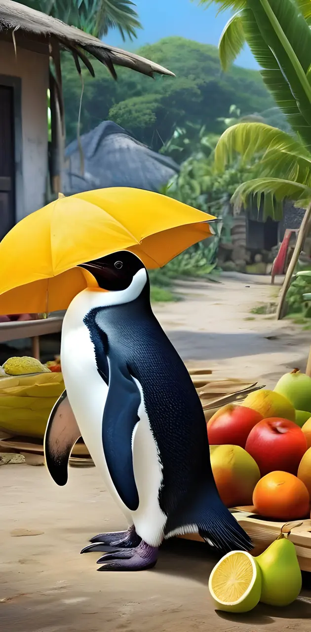 a bird with a yellow umbrella