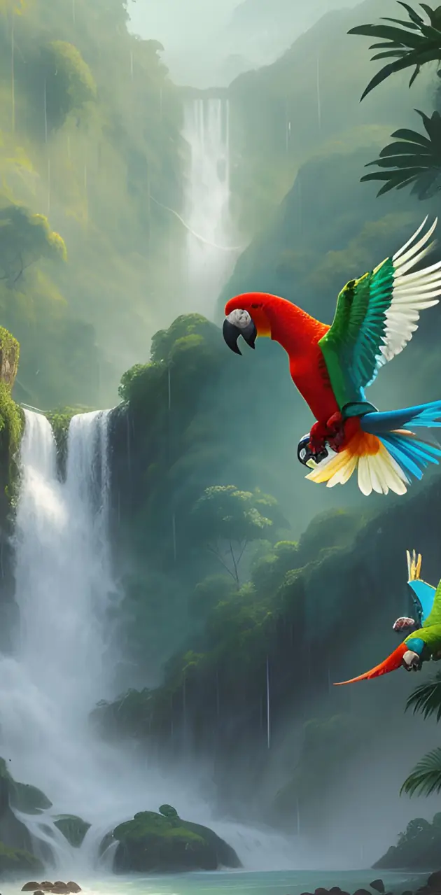 Parrots in flight 