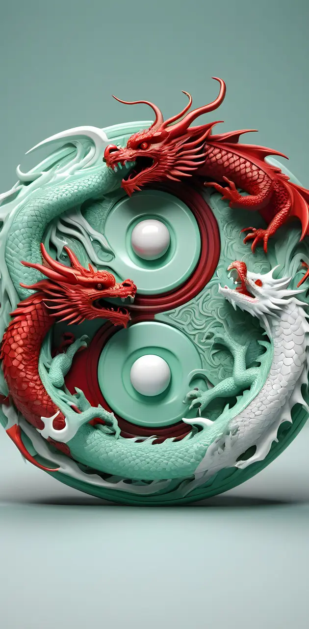 a green and red white dragons