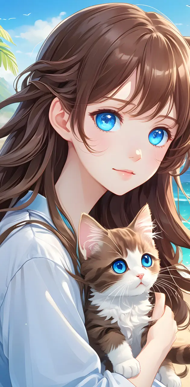 Anime girl and kitty