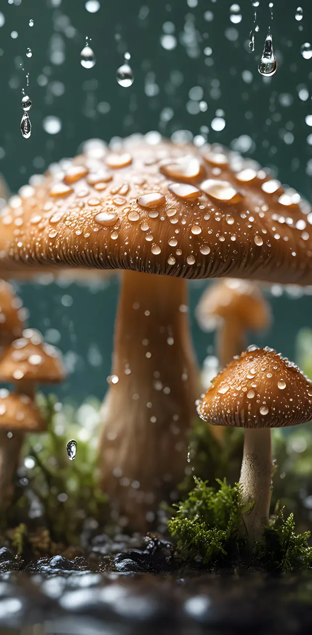 Mushrooms with rain