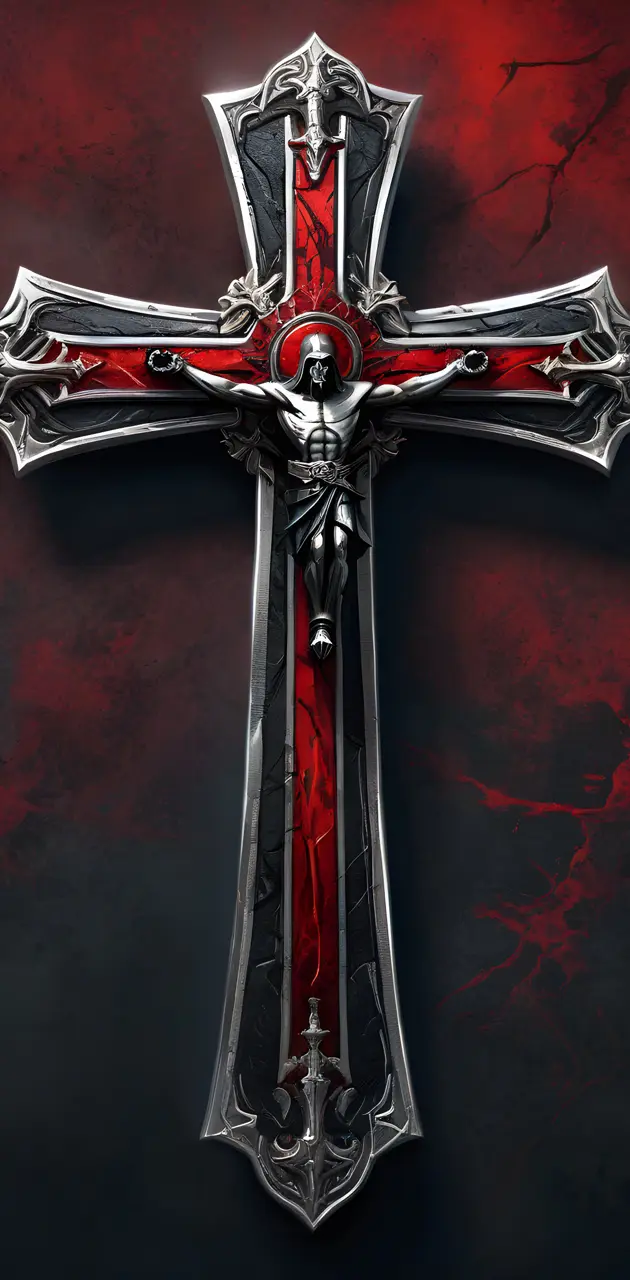 red,black,and silver cross