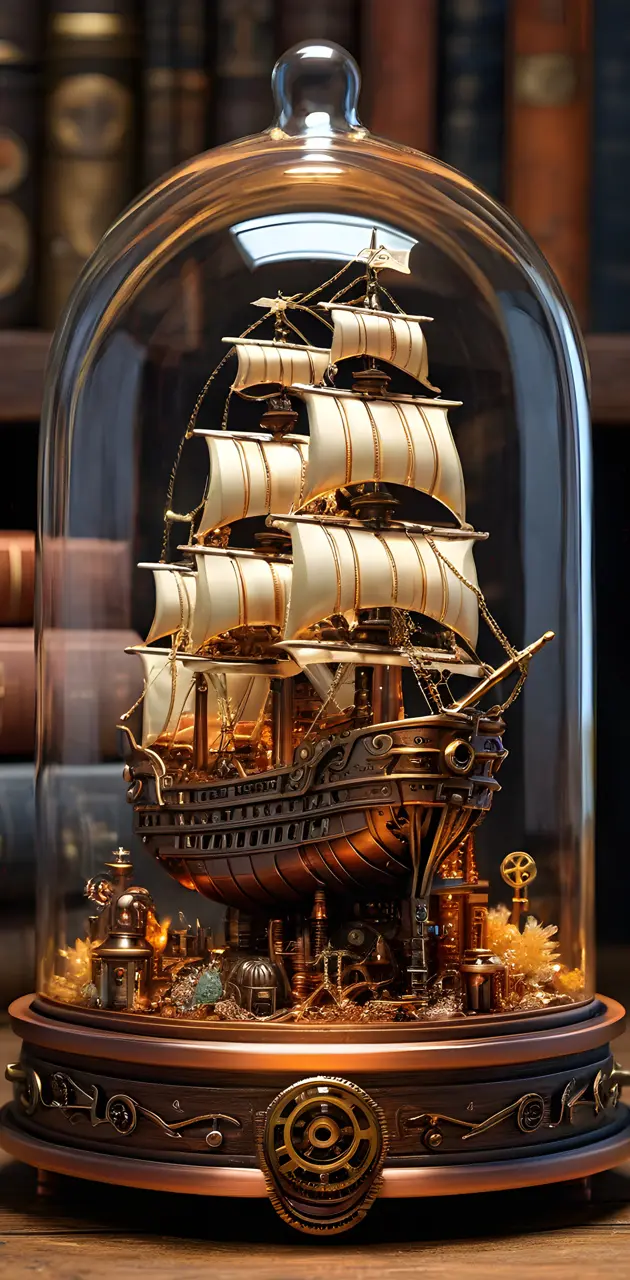 steampunk ship in a bottle