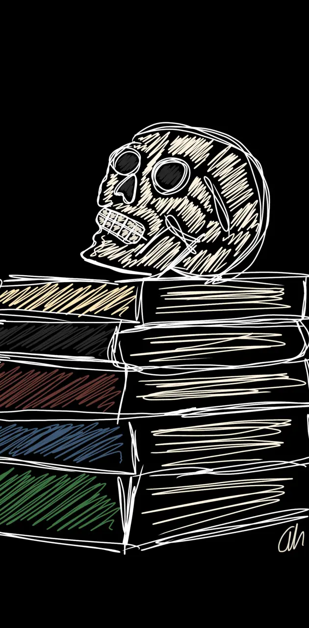 skeleton and books