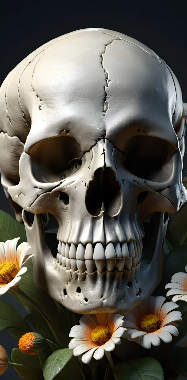 skull within growing flowers
