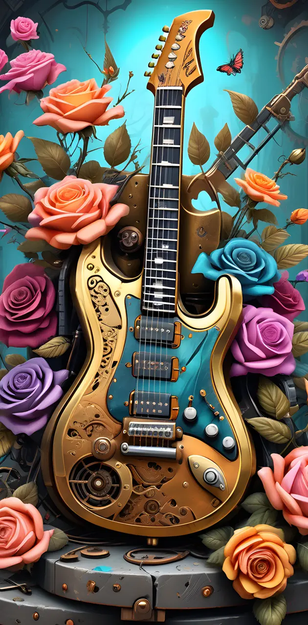 a guitar with flowers on it