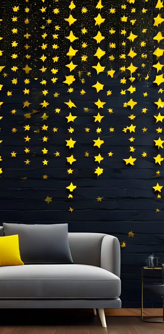 a couch and a wall with stars