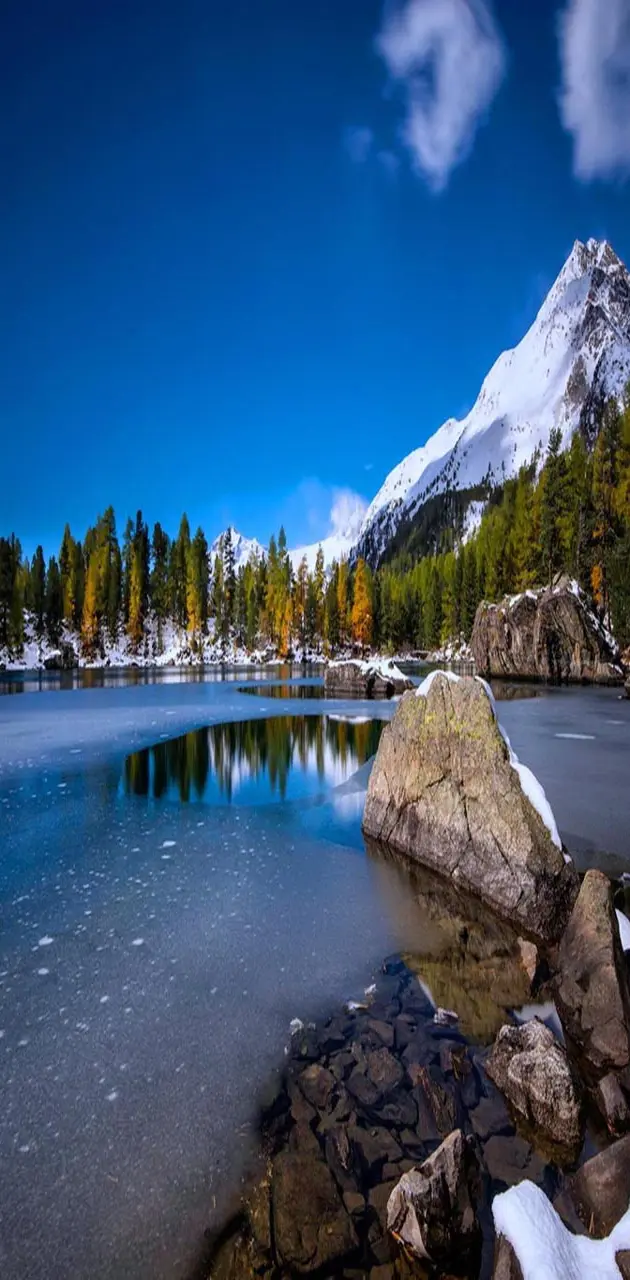 Snow lakes rocks
