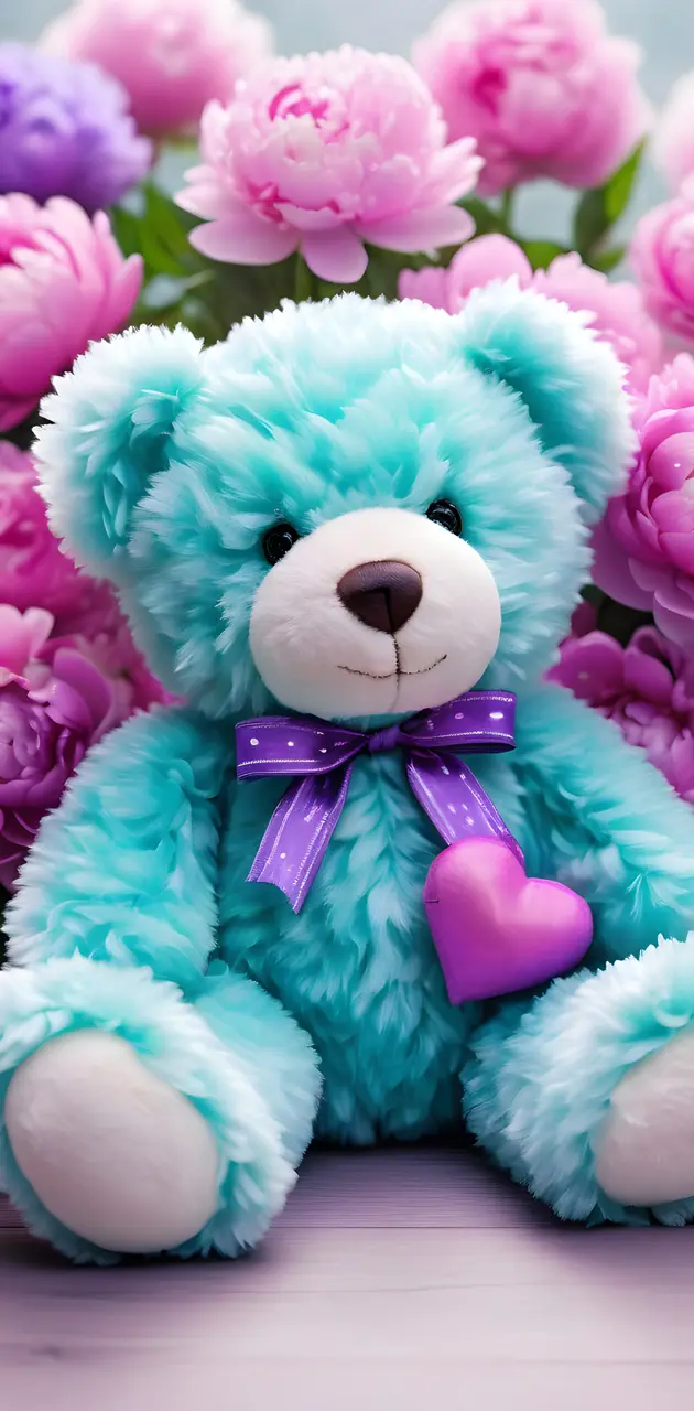 teal teddy with pink blossums
