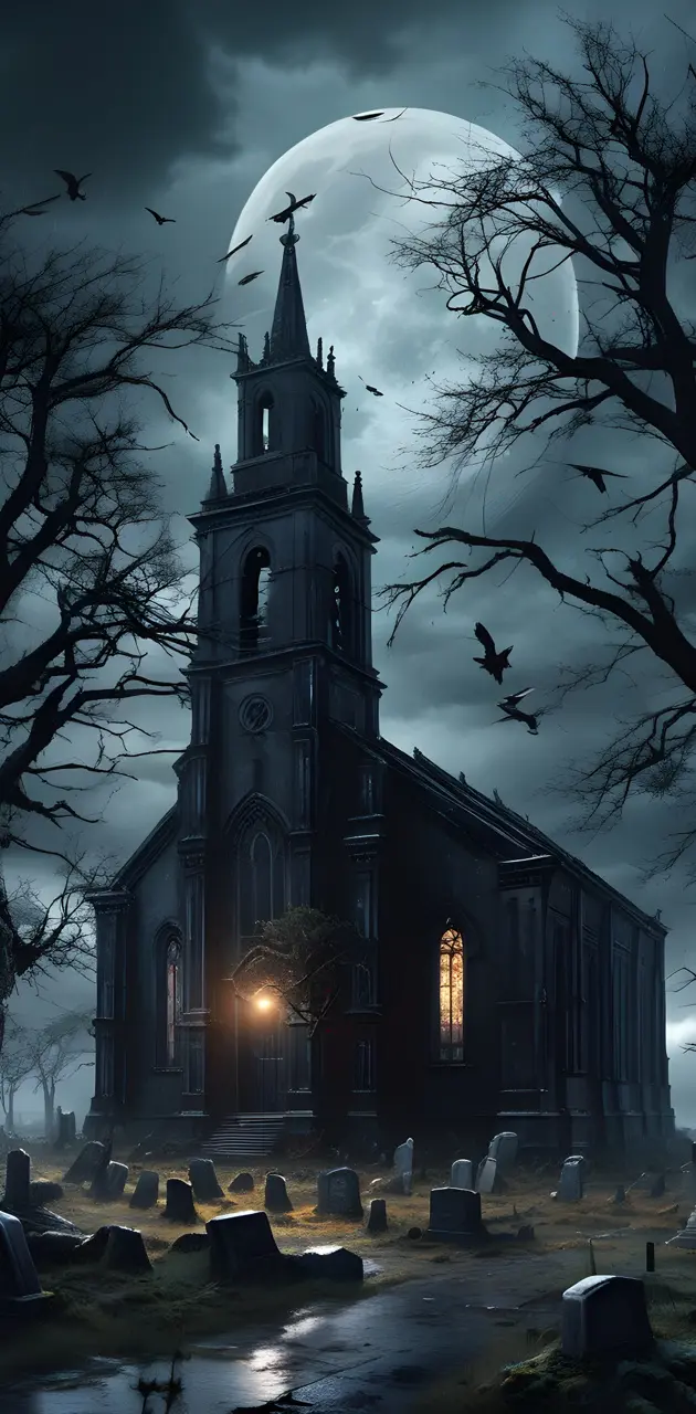 Gothic church at night